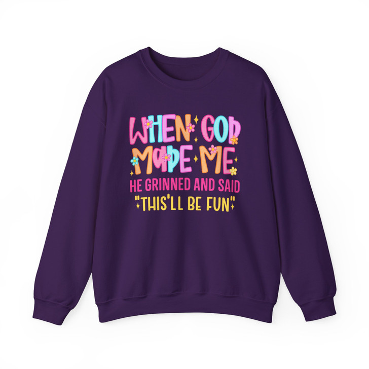 When God Made Me He Grinned Shirt Funny Christian Quote Sweatshirt S-5XL