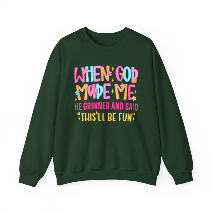 When God Made Me He Grinned Shirt Funny Christian Quote Sweatshirt S-5XL