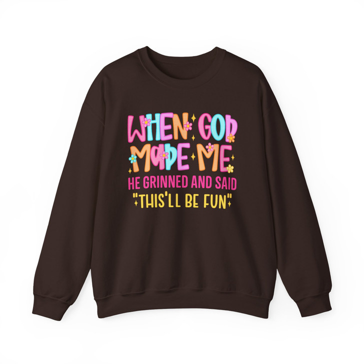 When God Made Me He Grinned Shirt Funny Christian Quote Sweatshirt S-5XL
