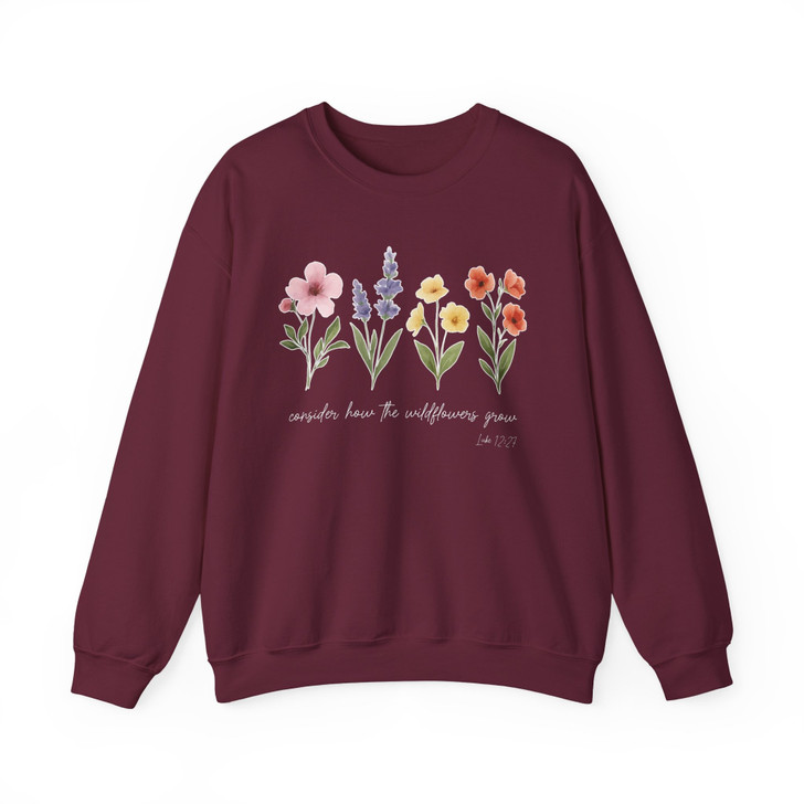Consider The Wildflowers Shirt Christian Floral Faith Sweatshirt S-5XL