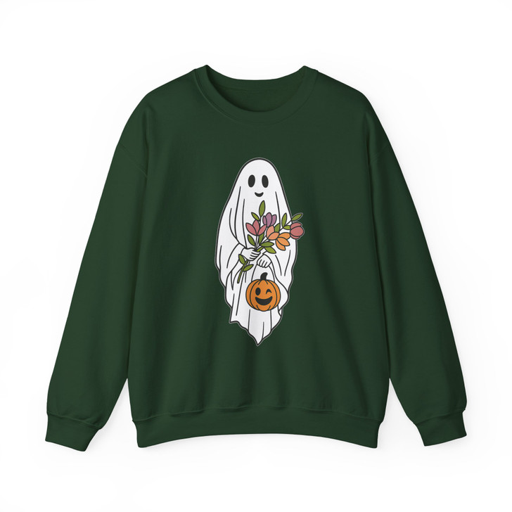 Floral Ghost Halloween Shirt Cute Spooky Fall Adult Sweatshirt S-5XL