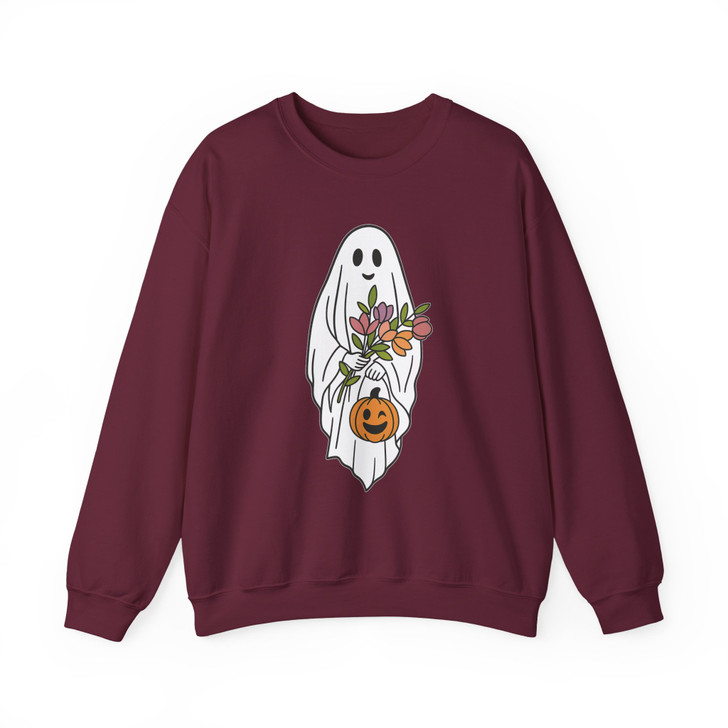 Floral Ghost Halloween Shirt Cute Spooky Fall Adult Sweatshirt S-5XL