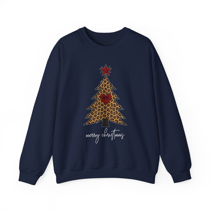 Christmas Tree Leopard Cozy Holiday Festive Sweatshirt S-5XL