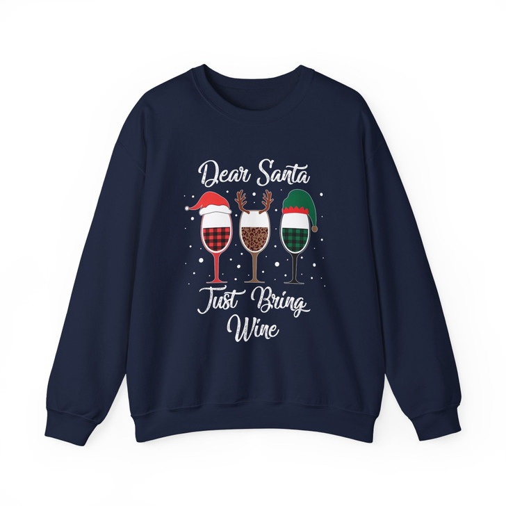 Dear Santa Just Bring Wine Funny Christmas Sweatshirt S-5XL