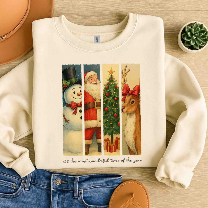 Retro Merry Christmas Pink Santa Claus Holiday Sweatshirt S-5XL