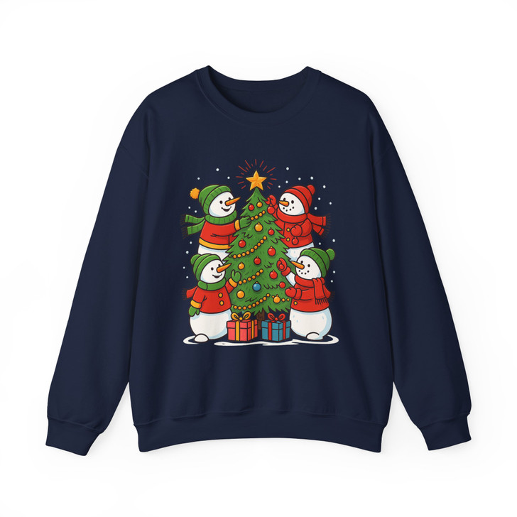 Funny Christmas Snowman Tree Holiday Crewneck Sweatshirt S-5XL