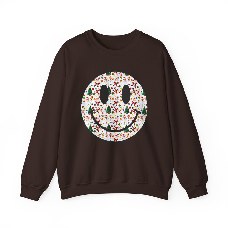 Smiley Holiday Christmas Winter Crewneck Sweatshirt S-5XL