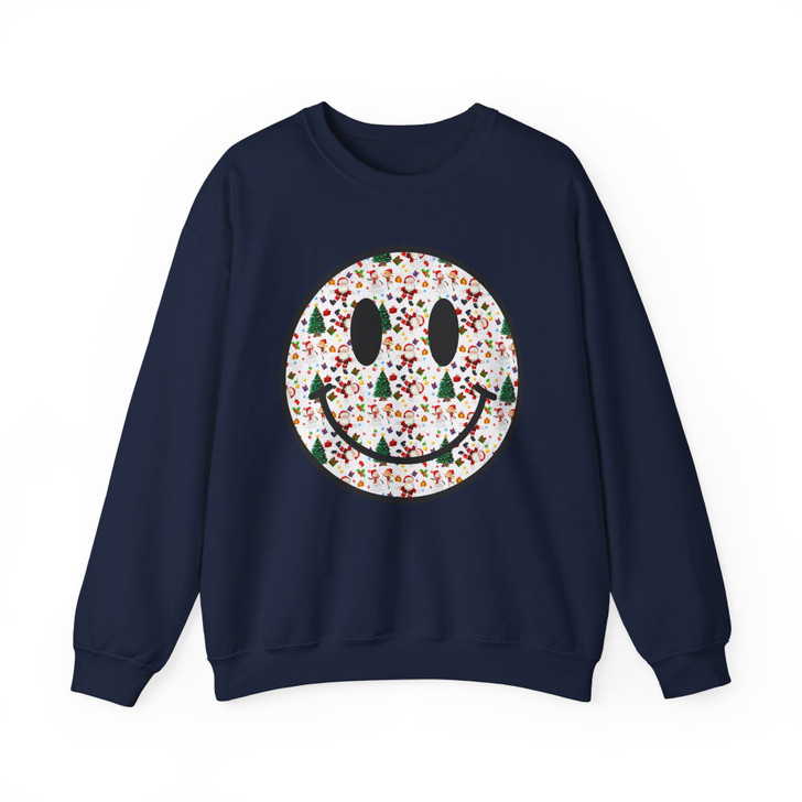 Smiley Holiday Christmas Winter Crewneck Sweatshirt S-5XL
