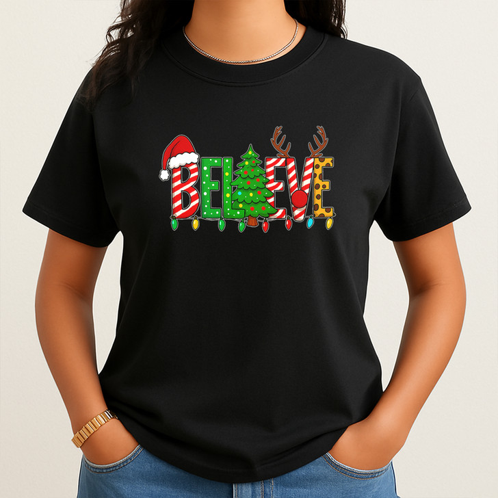 Believe in Christmas Family Holiday Shirt T-shirt S-5XL