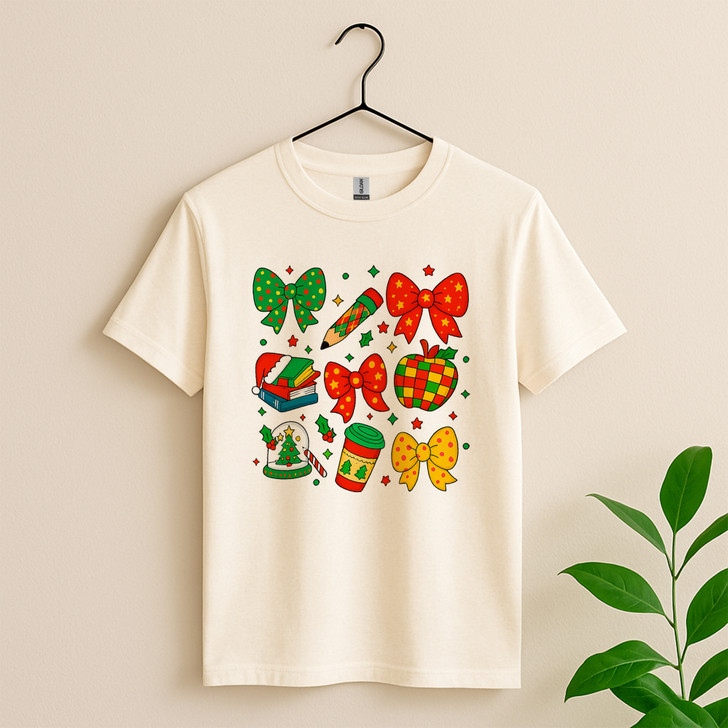 Festive Christmas Teacher Book Lover Shirt T-shirt S-5XL