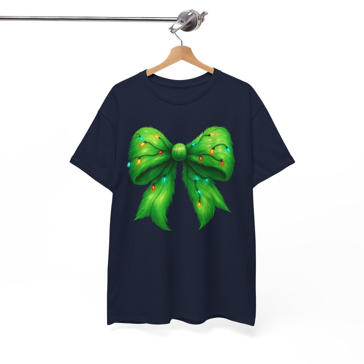 Cozy Colorful Christmas Lights Green Bow Shirt T-shirt S-5XL