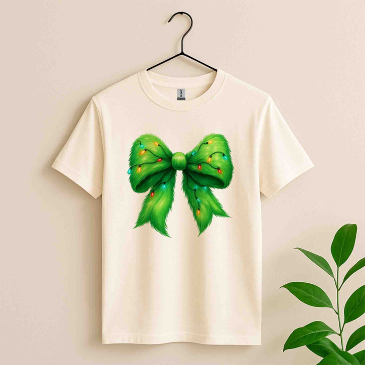 Cozy Colorful Christmas Lights Green Bow Shirt T-shirt S-5XL