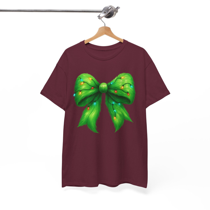 Cozy Colorful Christmas Lights Green Bow Shirt T-shirt S-5XL