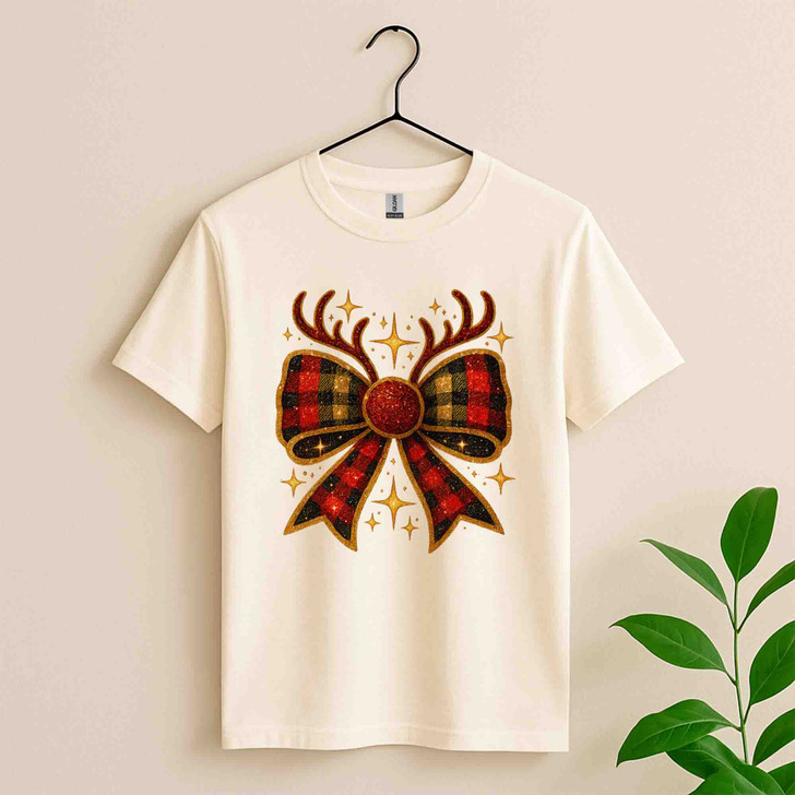 Festive Christmas Bow Reindeer Holiday Shirt T-shirt S-5XL