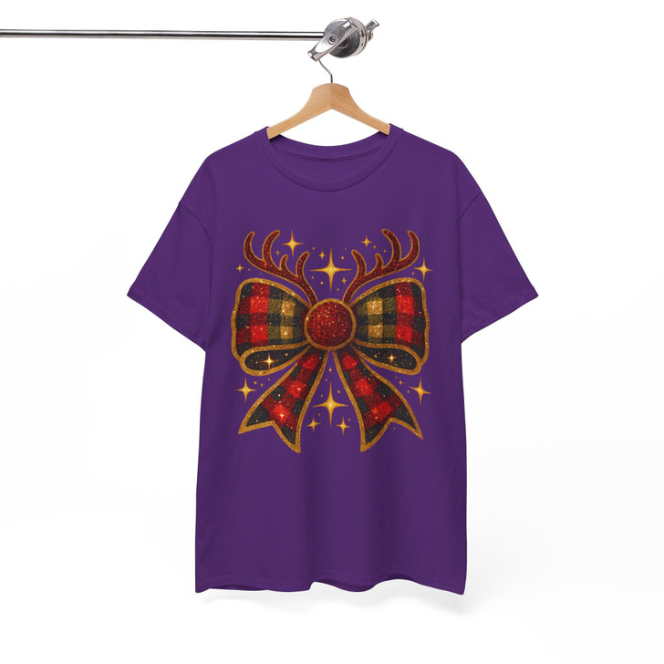 Festive Christmas Bow Reindeer Holiday Shirt T-shirt S-5XL