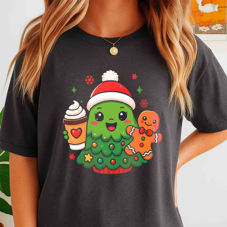 Festive Holiday Cute Christmas Tree Crewneck Shirt T-shirt S-5XL