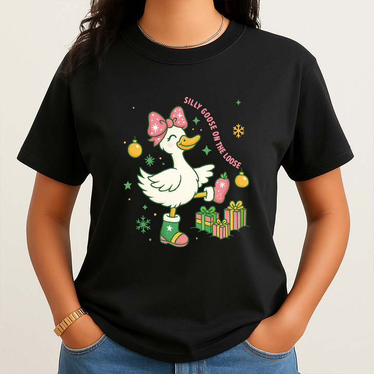 Funny Goose Holiday Cozy Xmas Crewneck Shirt T-shirt S-5XL