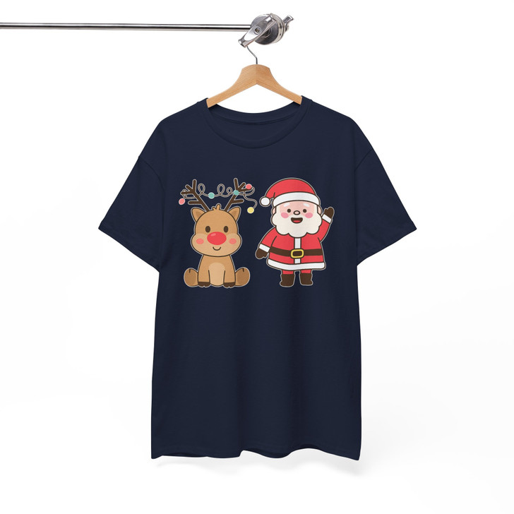Festive Santa and Reindeer Cozy Holiday Crewneck Shirt T-shirt S-5XL