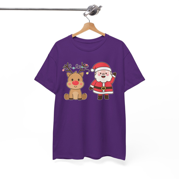 Festive Santa and Reindeer Cozy Holiday Crewneck Shirt T-shirt S-5XL
