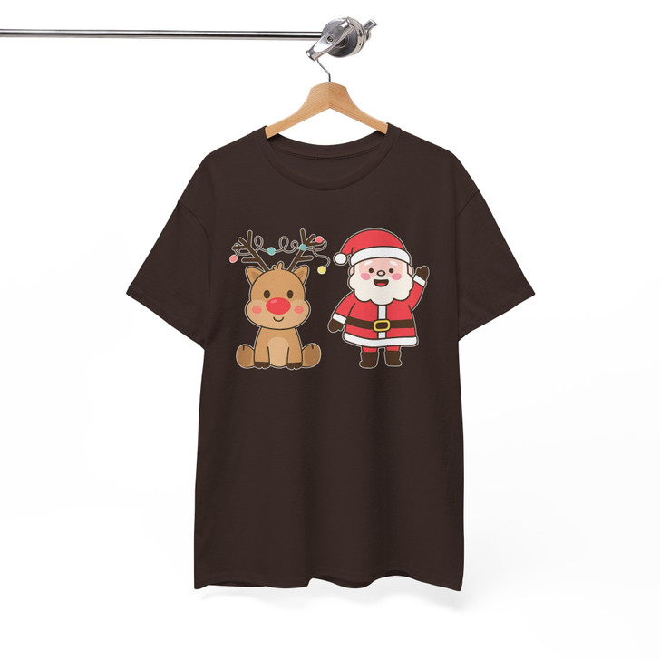 Festive Santa and Reindeer Cozy Holiday Crewneck Shirt T-shirt S-5XL