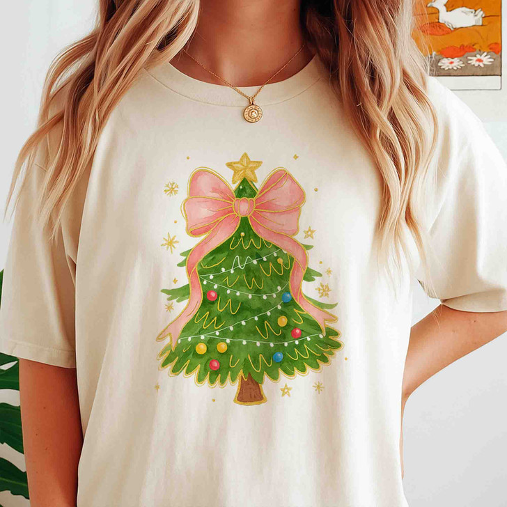 Coquette Christmas Tree Bow Festive Holiday Crewneck Shirt T-shirt S-5XL