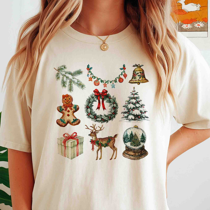 Vintage Coquette Christmas Bow Santa Holiday Crewneck Shirt T-shirt S-5XL