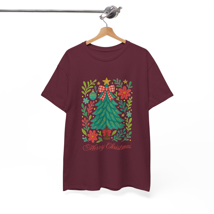 Watercolor Coquette Christmas Tree Floral Holiday T-shirt S-5XL