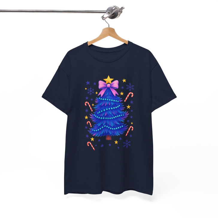 Glitter Coquette Christmas Tree Colorful Holiday T-shirt S-5XL