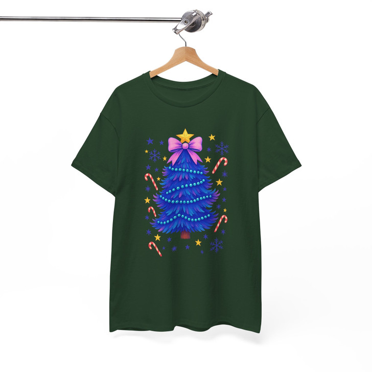 Glitter Coquette Christmas Tree Colorful Holiday T-shirt S-5XL