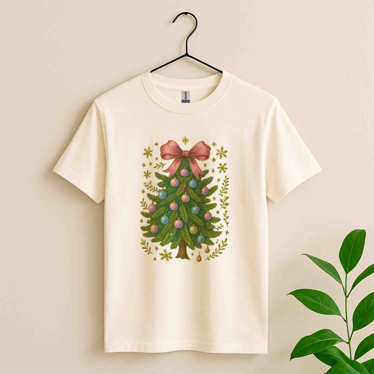 Colorful Coquette Christmas Ornament Glitter Bow T-shirt S-5XL