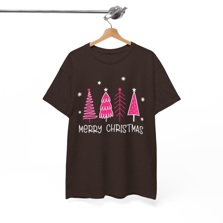 Pink Minimalist Christmas Tree Cozy Holiday T-shirt S-5XL