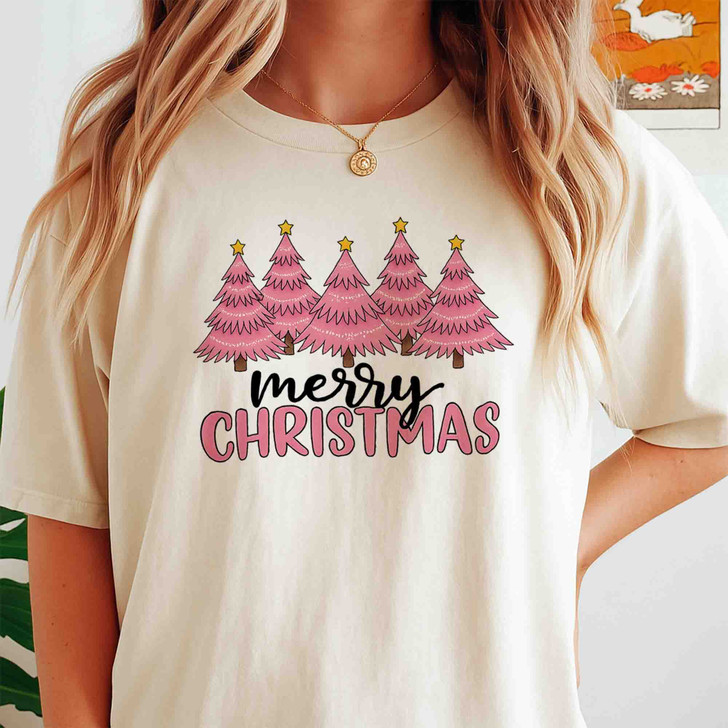 Pink Christmas Tree Cozy Winter Holiday T-shirt S-5XL