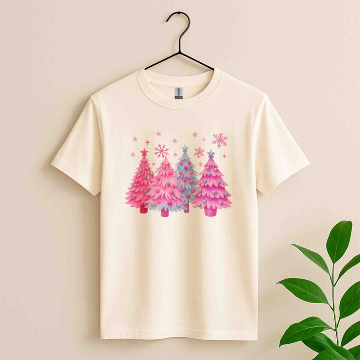 Pink Christmas Tree Cute Cozy Winter Crewneck Shirt T-shirt S-5XL