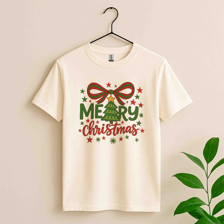 Pink Bow Christmas Tree Cozy Holiday Crewneck Shirt T-shirt S-5XL