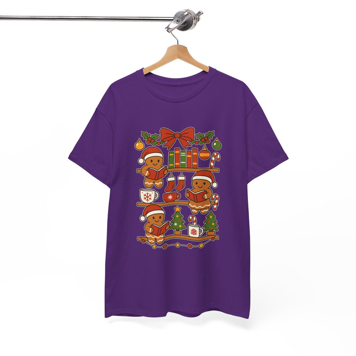 Gingerbread Holiday Reading Cozy Book Lover T-shirt S-5XL