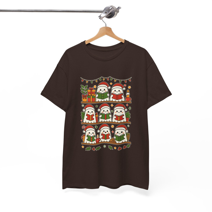 Christmas Ghost Reading Cozy Holiday Book Lover T-shirt S-5XL