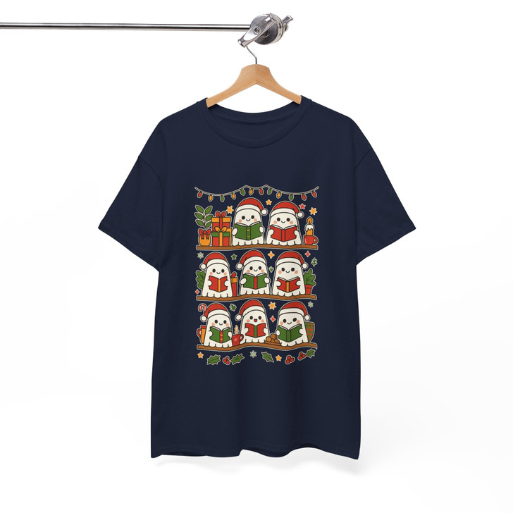 Christmas Ghost Reading Cozy Holiday Book Lover T-shirt S-5XL