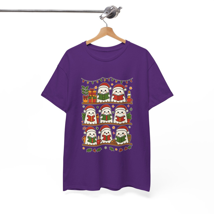 Christmas Ghost Reading Cozy Holiday Book Lover T-shirt S-5XL