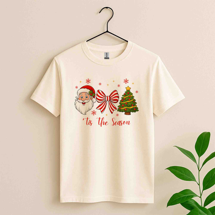 Santa Coquette Bow Candy Cane Christmas Holiday Shirt T-shirt S-5XL