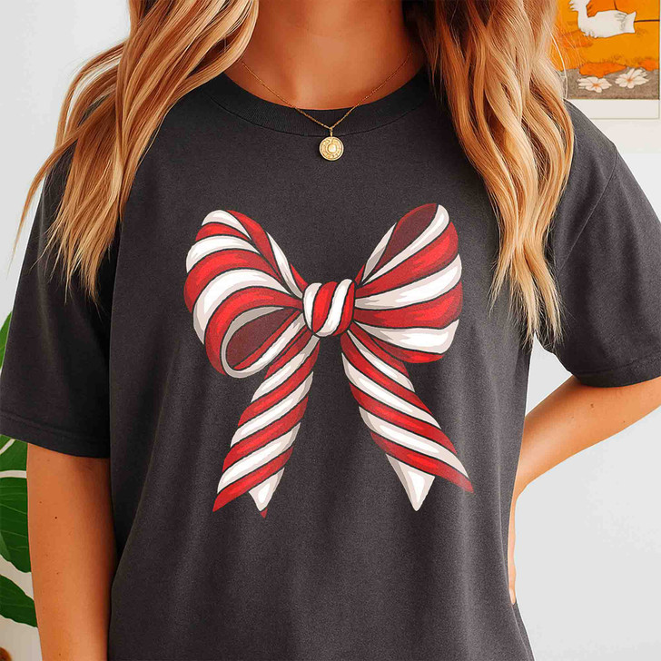 Candy Cane Bow Christmas Coquette New Year Holiday Shirt T-shirt S-5XL