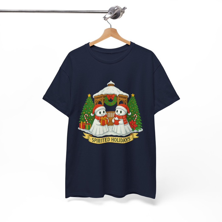 Patchwork Ghost Floral Xmas Lights Santa Hat Cute Holiday T-shirt S-5XL