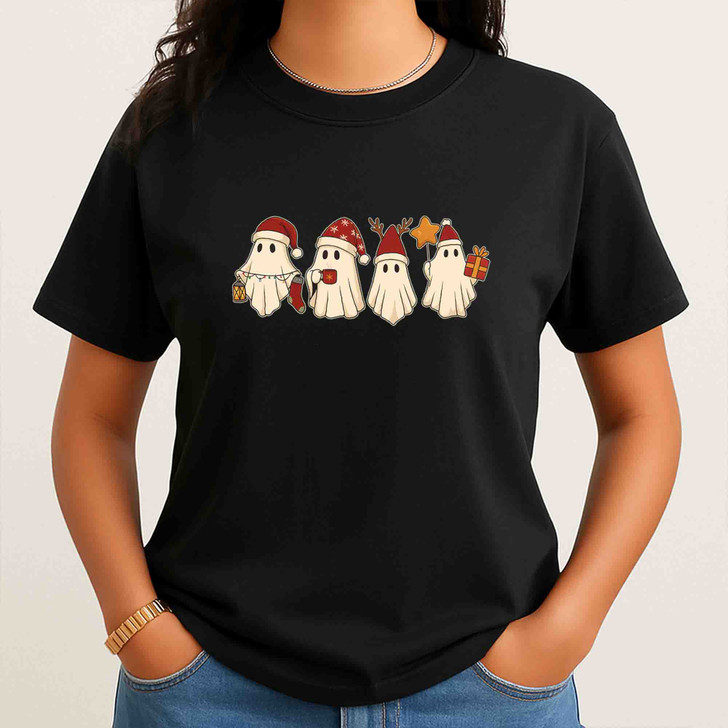 Retro Santa Ghost Cute Xmas Holiday T-shirt S-5XL