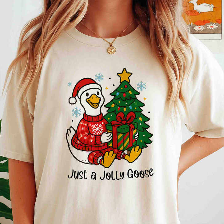 Jolly Christmas Goose Funny Cozy Santa Goose T-shirt S-5XL