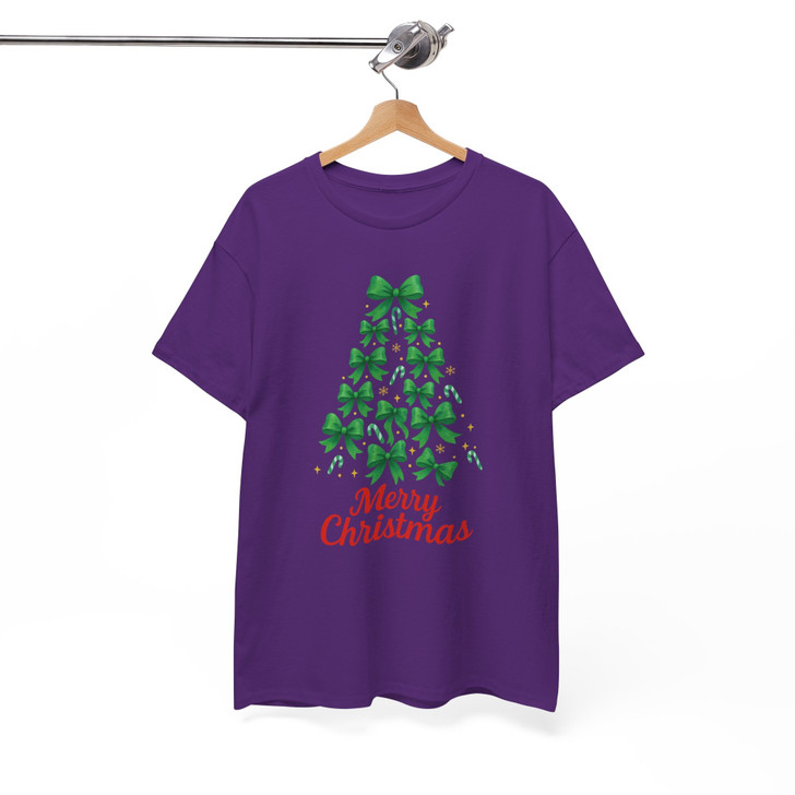 Coquette Pink Bow Merry Christmas Tree Preppy T-shirt S-5XL