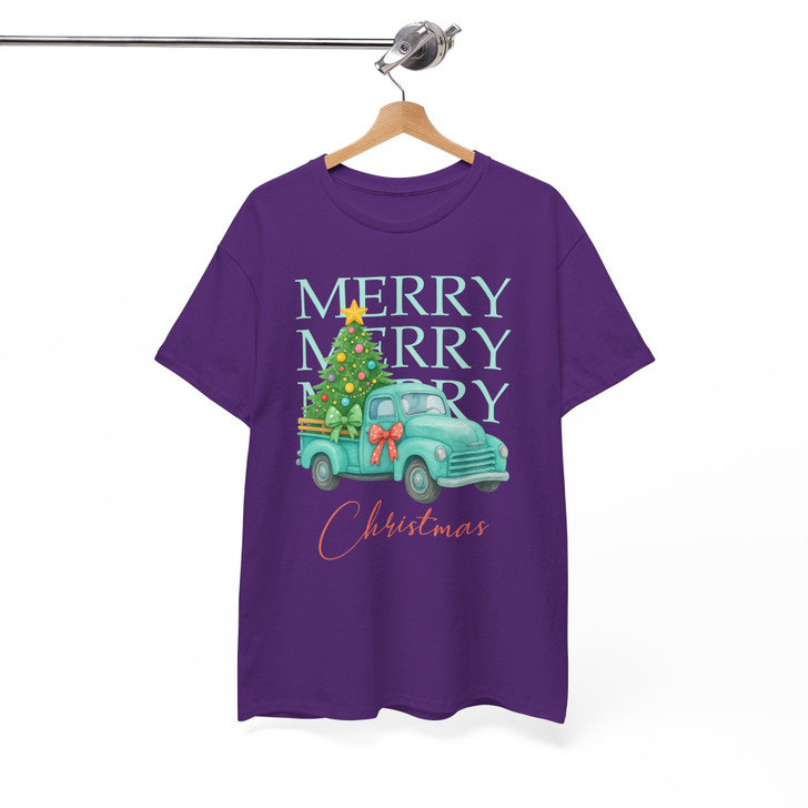 Pink Retro Merry Christmas Truck Coquette Tree T-shirt S-5XL