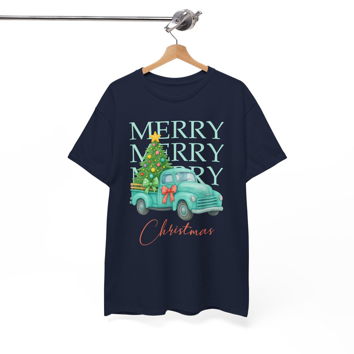 Pink Retro Merry Christmas Truck Coquette Tree T-shirt S-5XL