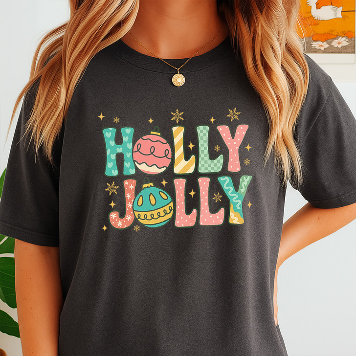 Holly Jolly Christmas Retro Preppy Holiday T-shirt S-5XL