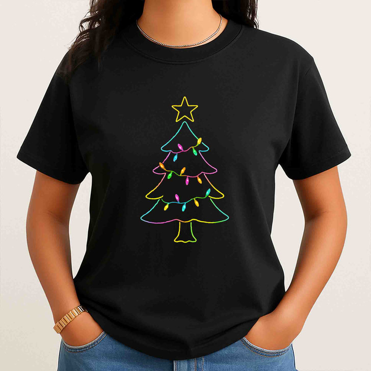 Neon Coquette Christmas Reindeer Colorful Bow T-shirt S-5XL