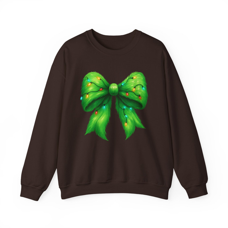 Cozy Colorful Christmas Lights Green Bow Sweatshirt S-5XL