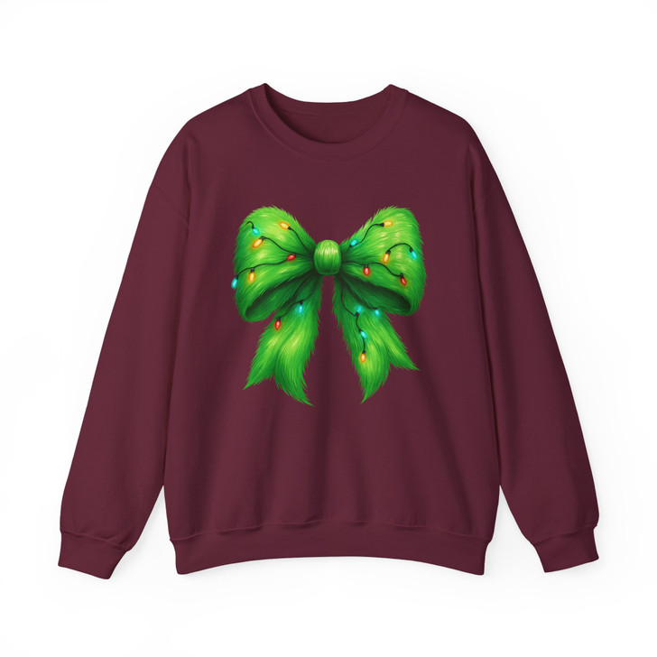 Cozy Colorful Christmas Lights Green Bow Sweatshirt S-5XL